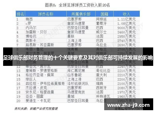 足球俱乐部财务管理的十个关键要素及其对俱乐部可持续发展的影响 足球俱乐部财务管理的十个关键要素及其对俱乐部可持续发展的影响